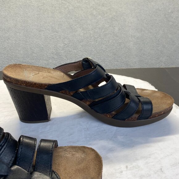 DANSKO Womens Size 40 Dina Black Leather High Heel Stappy Open Toe Slide Sandals - Picture 11 of 15